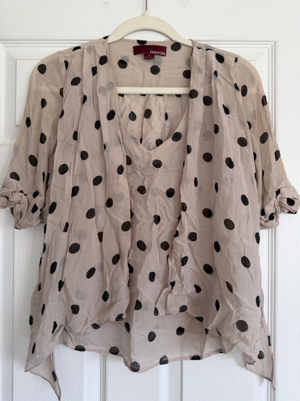 Line & Dot 100% Silk Taupe Polka Dot Layered Blouse